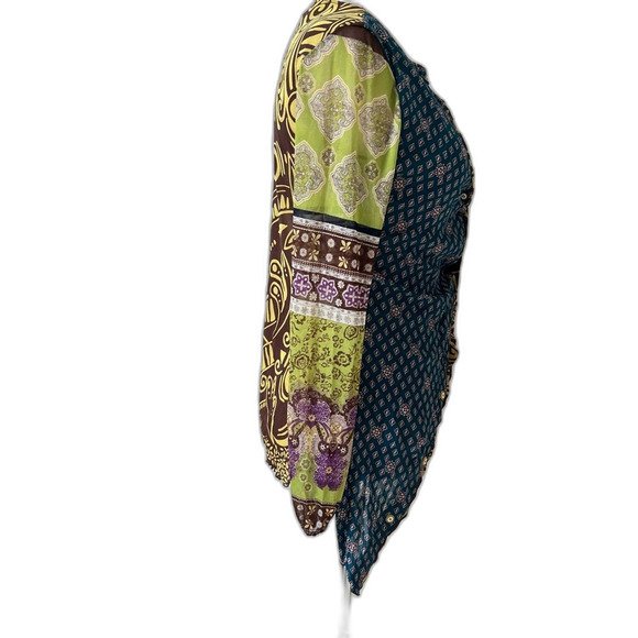 Anac by Kimi Asymmetrical Chic Art-to-Wear Long Paisley V-Neck Mesh Tunic Top XL - Picture 6 of 9